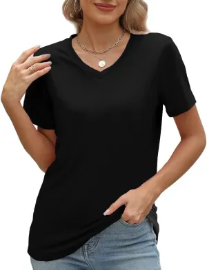 100% Cotton V Neck Short Sleeve T Shirts for Women, Plain T-ShirtBasic Tees