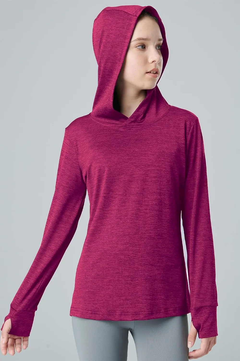 3 Pack Athletic Girls Long Sleeve Shirts with Thumb Holes, Workout Hoodies for Kids, Hooded Shirt Pullover Tops