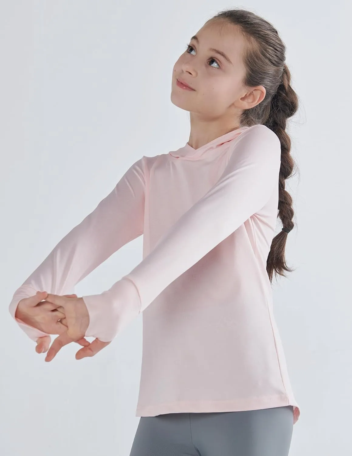 3 Pack Athletic Girls Long Sleeve Shirts with Thumb Holes, Workout Hoodies for Kids, Hooded Shirt Pullover Tops