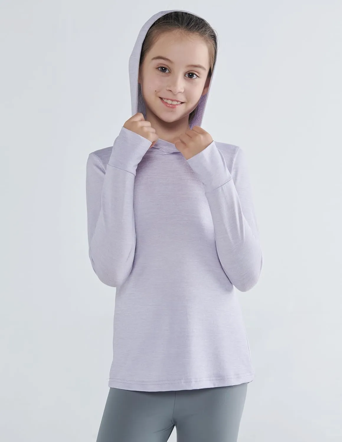 3 Pack Athletic Girls Long Sleeve Shirts with Thumb Holes, Workout Hoodies for Kids, Hooded Shirt Pullover Tops