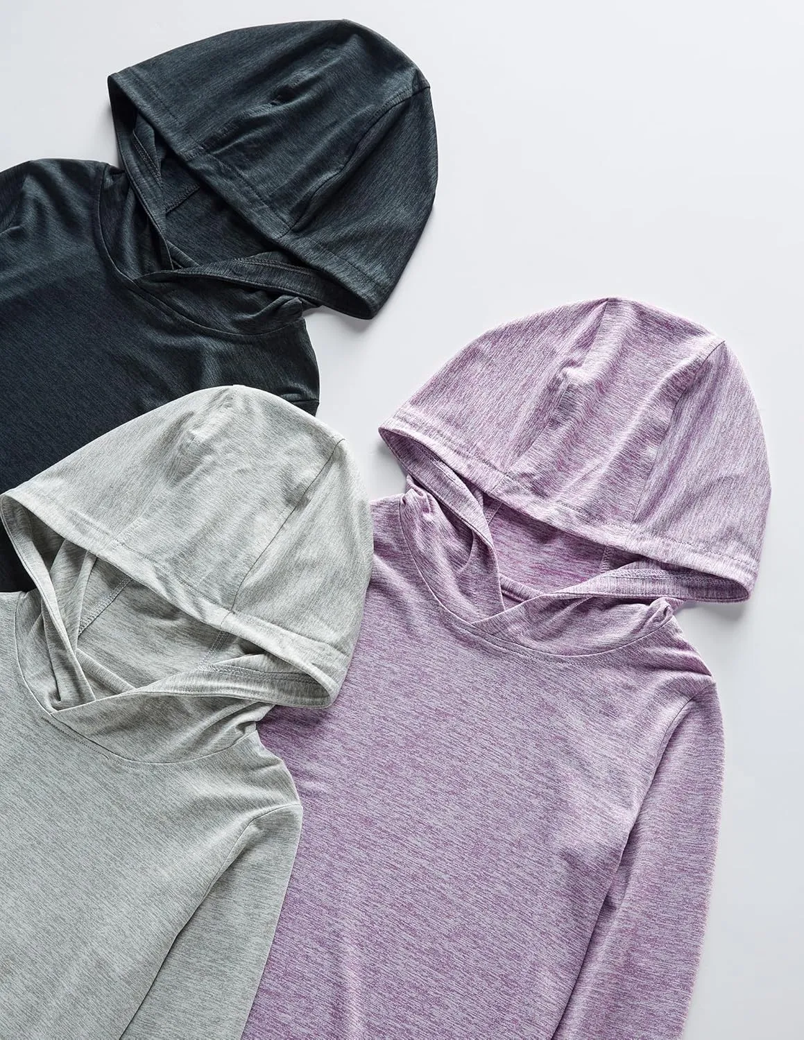 3 Pack Athletic Girls Long Sleeve Shirts with Thumb Holes, Workout Hoodies for Kids, Hooded Shirt Pullover Tops