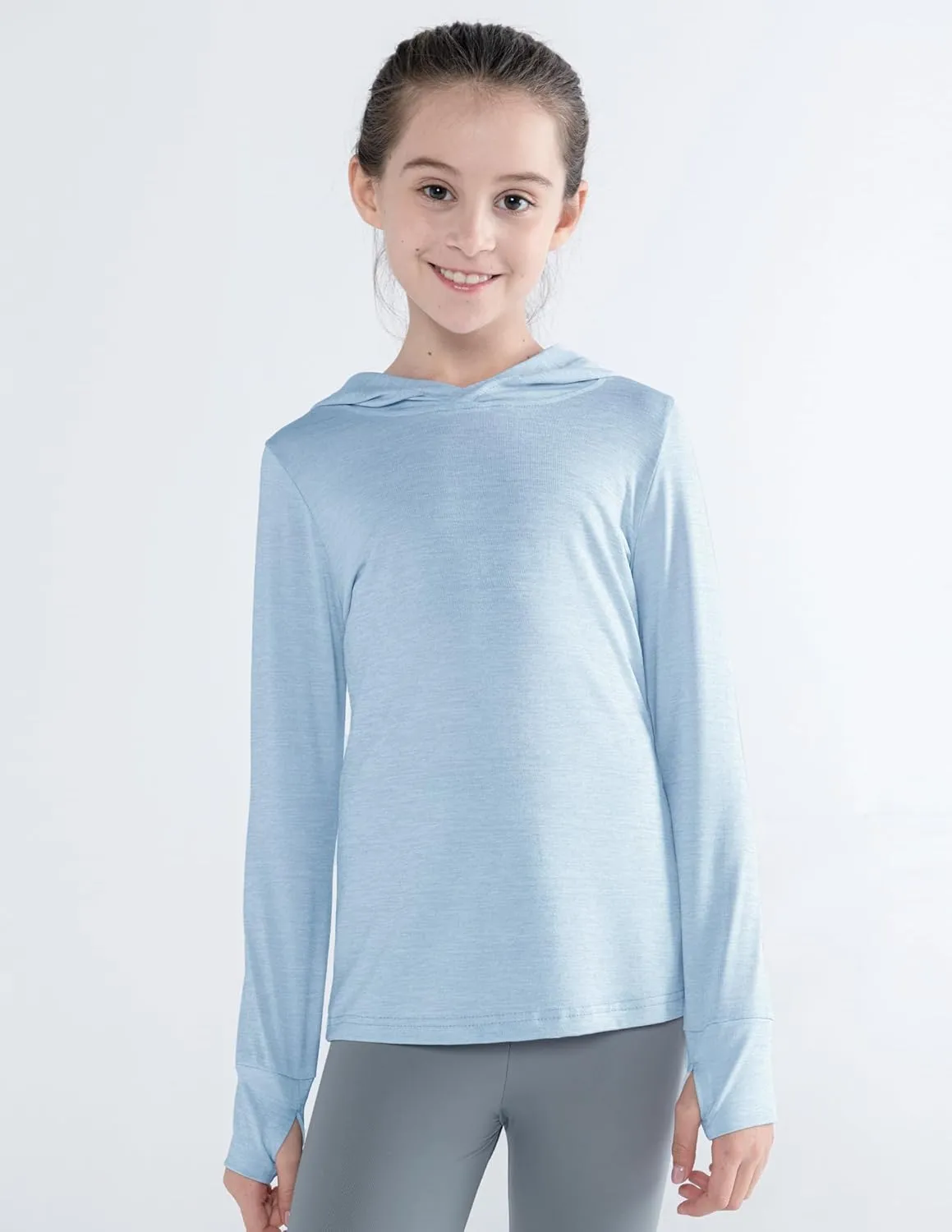 3 Pack Athletic Girls Long Sleeve Shirts with Thumb Holes, Workout Hoodies for Kids, Hooded Shirt Pullover Tops