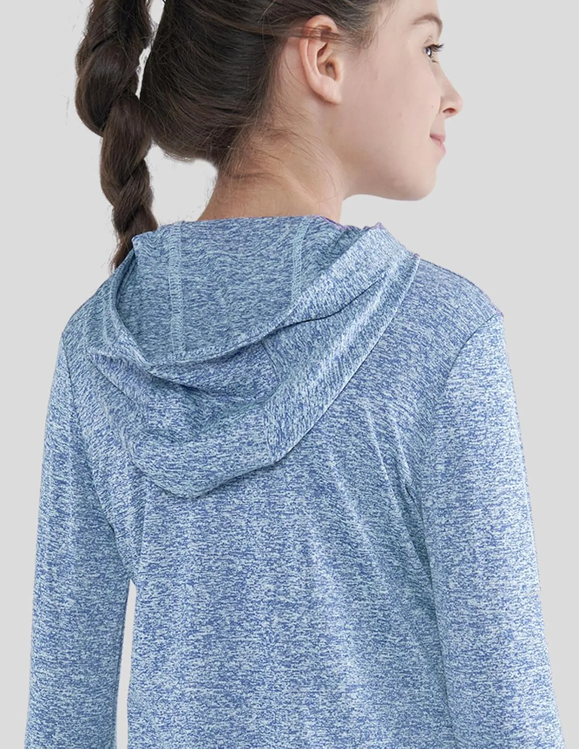 3 Pack Athletic Girls Long Sleeve Shirts with Thumb Holes, Workout Hoodies for Kids, Hooded Shirt Pullover Tops