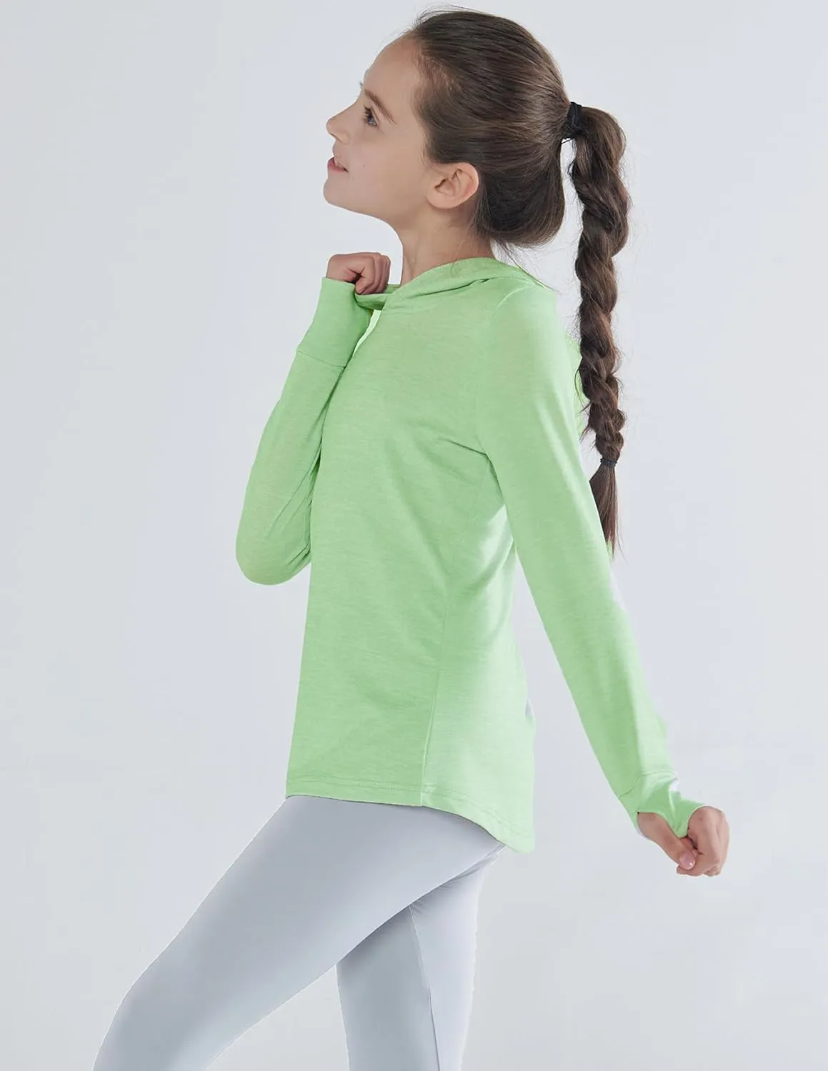 3 Pack Athletic Girls Long Sleeve Shirts with Thumb Holes, Workout Hoodies for Kids, Hooded Shirt Pullover Tops