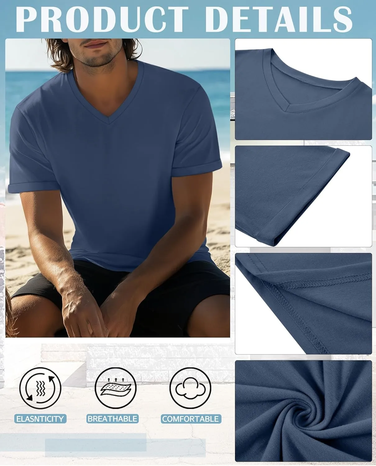 3 Pack Big and Tall Cotton T-Shirts for Men, Short Sleeve V Neck Oversized Tops Casual Summer Basic Plus Size Tees