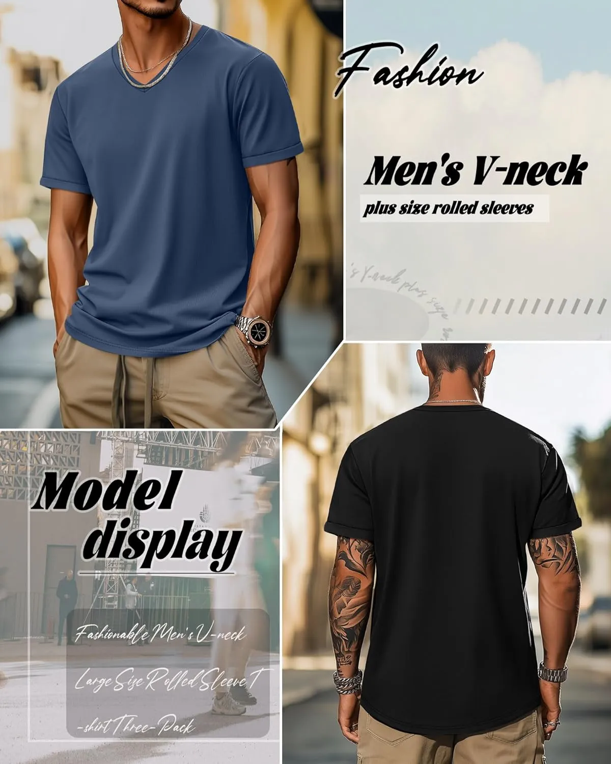 3 Pack Big and Tall Cotton T-Shirts for Men, Short Sleeve V Neck Oversized Tops Casual Summer Basic Plus Size Tees