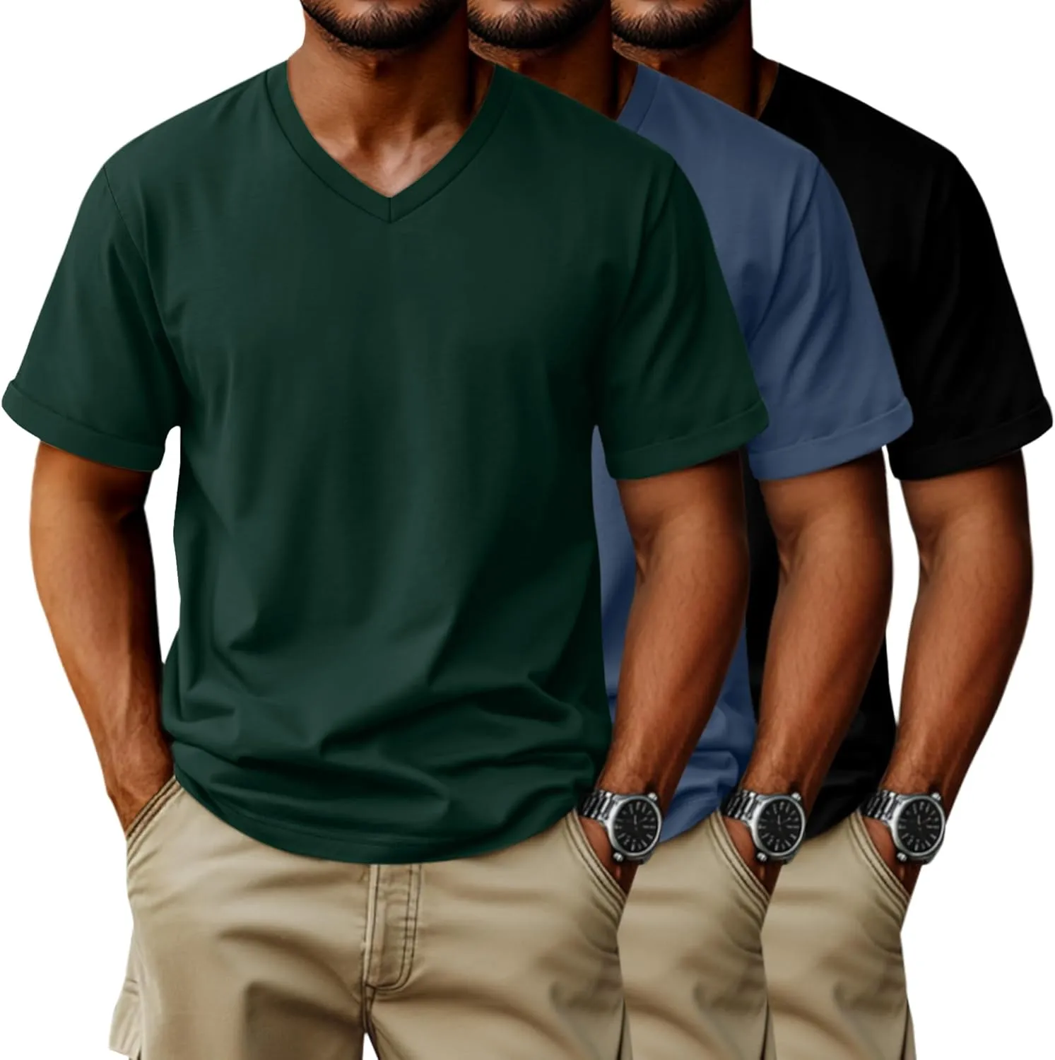 3 Pack Big and Tall Cotton T-Shirts for Men, Short Sleeve V Neck Oversized Tops Casual Summer Basic Plus Size Tees