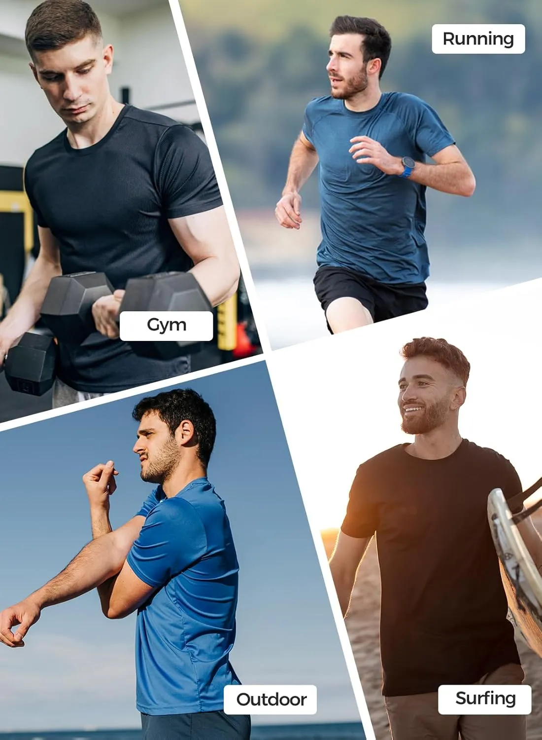 3 Pack Men Workout Shirts Quick Dry UPF 50  Sun Protection Moisture Wicking Short Sleeve Athletic T-Shirts Rash Guard