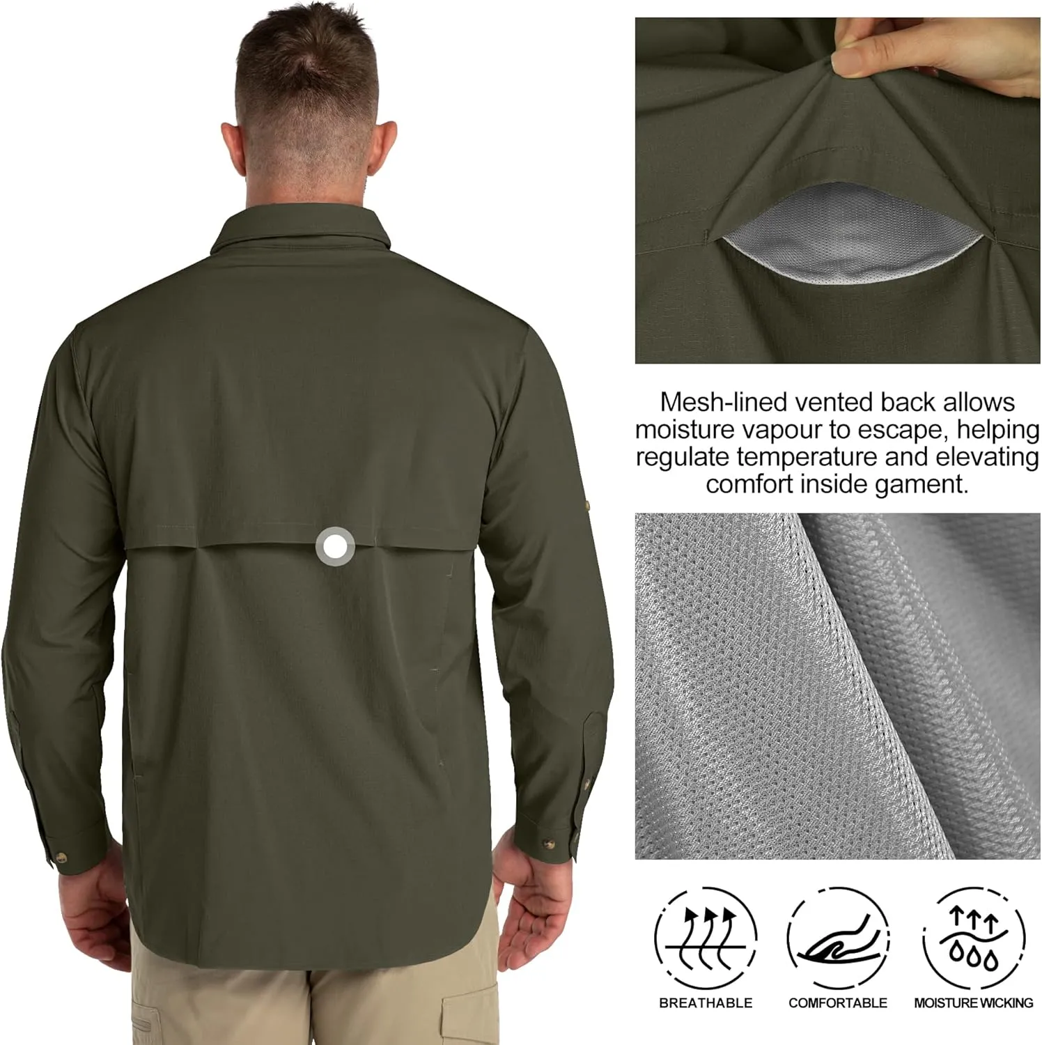 33,000ft Men's UPF 50  UV Protection Long Sleeve Hiking Shirts Breathable Quick Dry Fishing Shirts for Safari, Outdoor