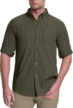 33,000ft Men's UPF 50  UV Protection Long Sleeve Hiking Shirts Breathable Quick Dry Fishing Shirts for Safari, Outdoor
