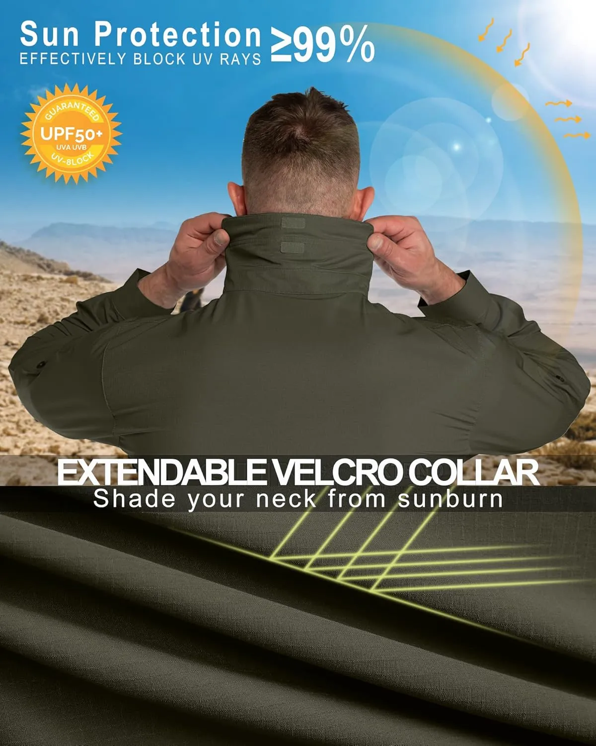 33,000ft Men's UPF 50  UV Protection Long Sleeve Hiking Shirts Breathable Quick Dry Fishing Shirts for Safari, Outdoor