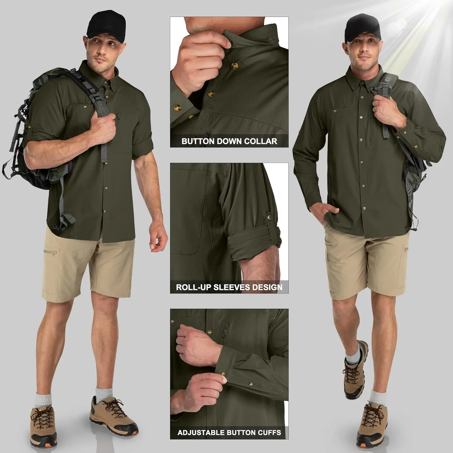 33,000ft Men's UPF 50  UV Protection Long Sleeve Hiking Shirts Breathable Quick Dry Fishing Shirts for Safari, Outdoor