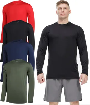 4 Pack Long Sleeve Shirts for Men Dry-Fit Moisture Wicking T-Shirts for Fishing Hiking Workout Gym