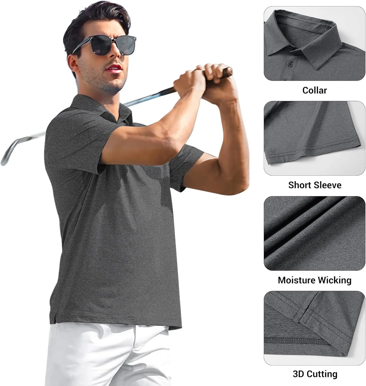 4/5 Pack Mens Polo Shirts Short Sleeve Quick Dry Moisture Wicking Casual Golf T Shirts for Men