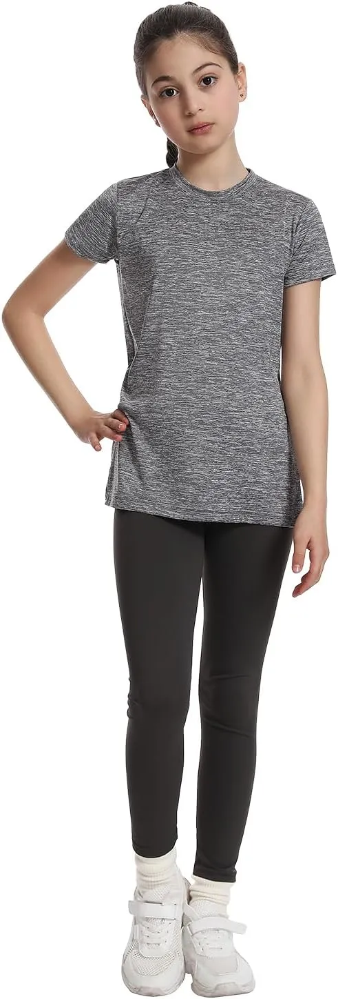 5 Pack Girls Athletic Shirts Short Sleeve Dry Fit Sports T-Shirts Crew Neck Activewear Tees Tops for Kids Teens