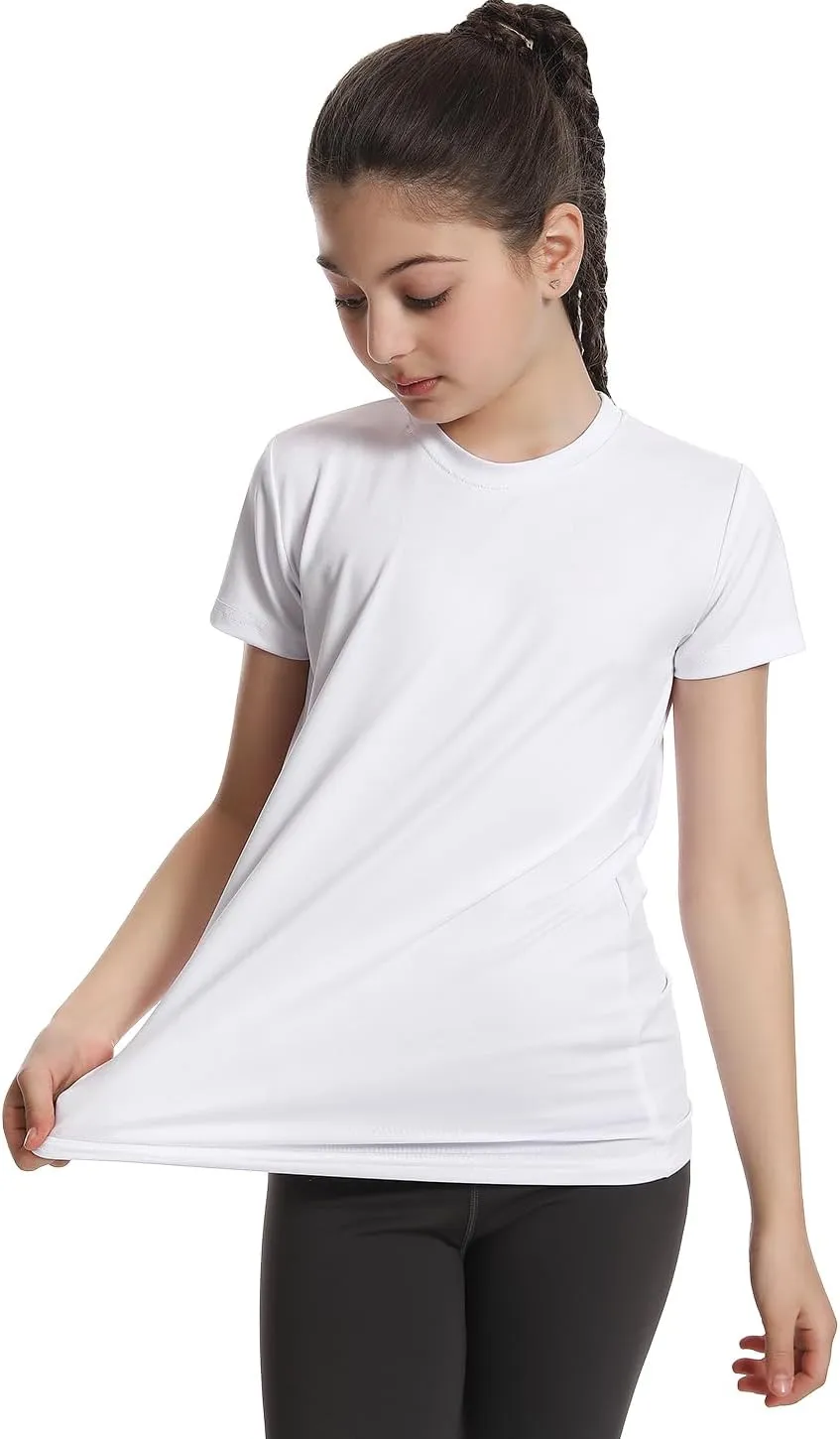 5 Pack Girls Athletic Shirts Short Sleeve Dry Fit Sports T-Shirts Crew Neck Activewear Tees Tops for Kids Teens