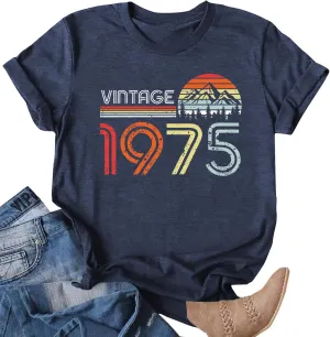 50th Birthday T-Shirts for Women: Vintage 1975 Graphic Shirt 50th Birthday Party Tees Tops