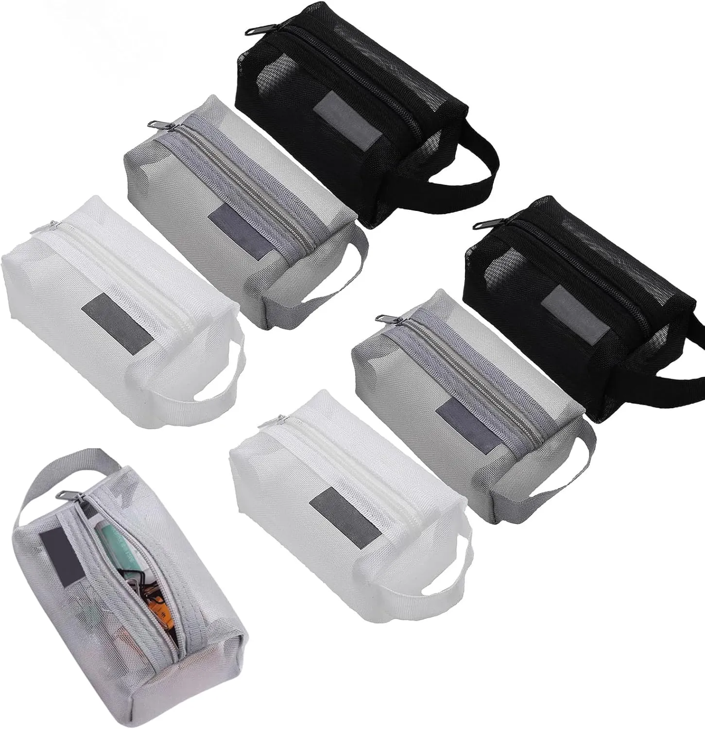6 Packs Portable Mesh Storage Bags,Small Nylon Storage Pouch with Zipper,For Daily Essentials, Cosmetics, Coin,Purse, Charging Cable