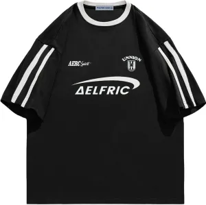 Aelfric Eden Graphic Tees Y2k Women Oversized T Shirts Striped Patchwork Crewneck Unisex Streetwear Tops