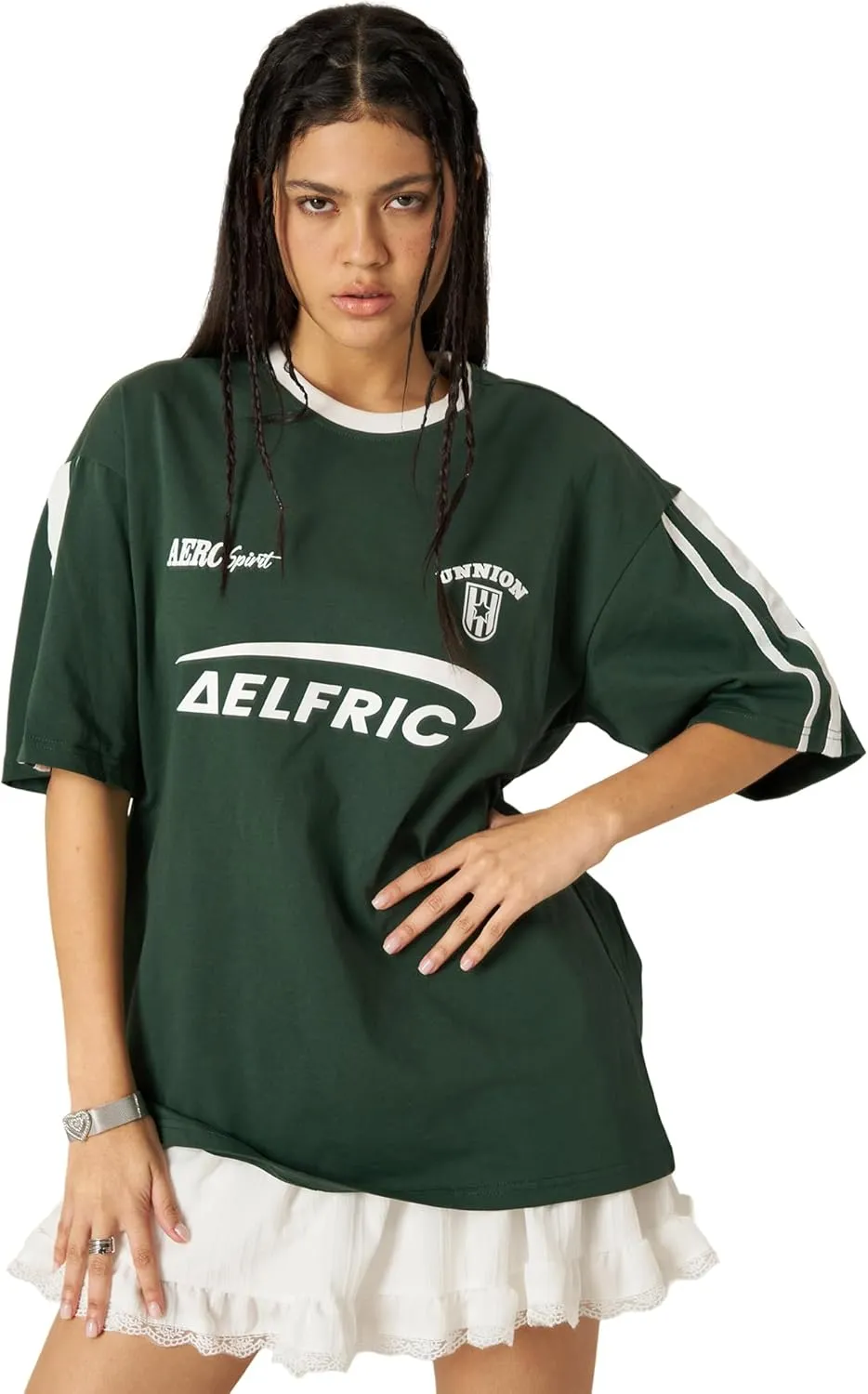Aelfric Eden Graphic Tees Y2k Women Oversized T Shirts Striped Patchwork Crewneck Unisex Streetwear Tops