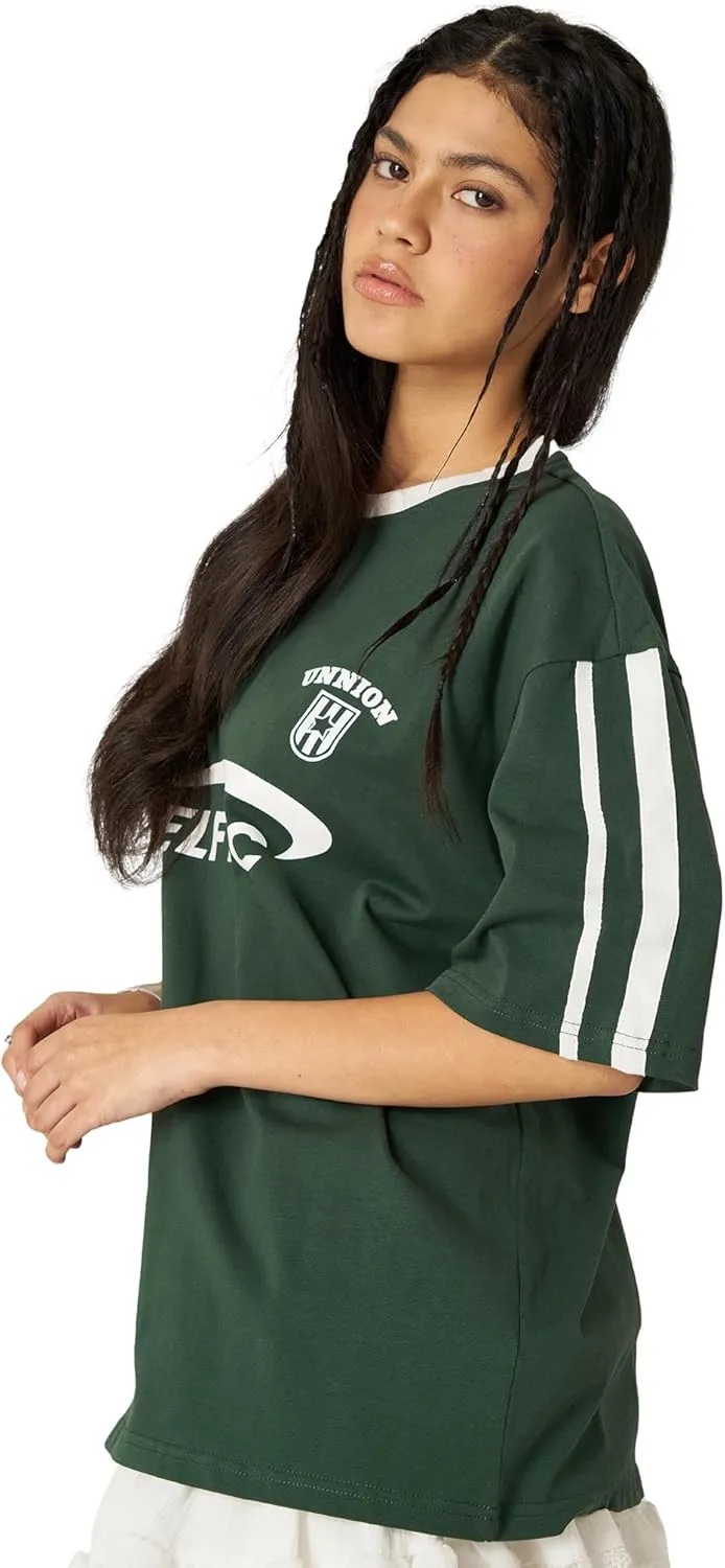 Aelfric Eden Graphic Tees Y2k Women Oversized T Shirts Striped Patchwork Crewneck Unisex Streetwear Tops