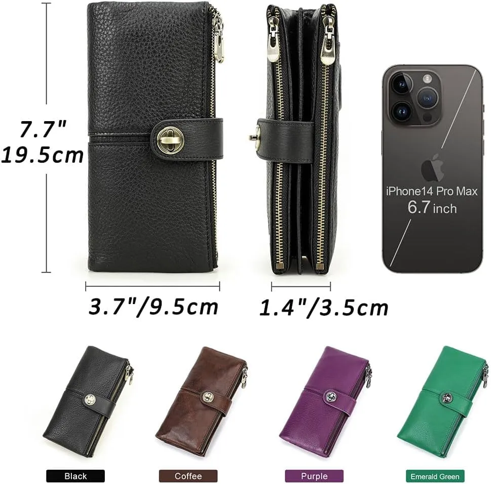Airtag Wallet for Women Leather Turnlock Cltuch Purse Zipper Phone Holder 18 Card Organizer Bifold Wallets with Rfid Blocking (Black)