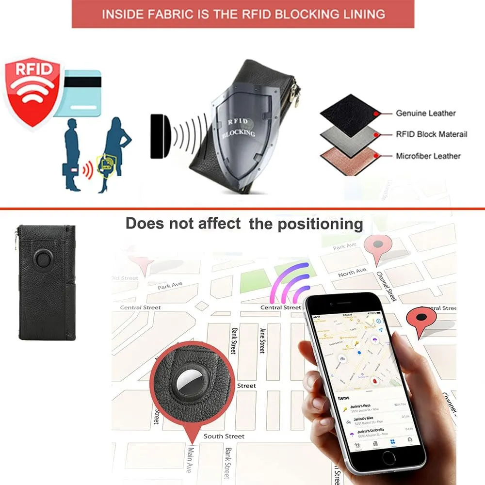 Airtag Wallet for Women Leather Turnlock Cltuch Purse Zipper Phone Holder 18 Card Organizer Bifold Wallets with Rfid Blocking (Black)