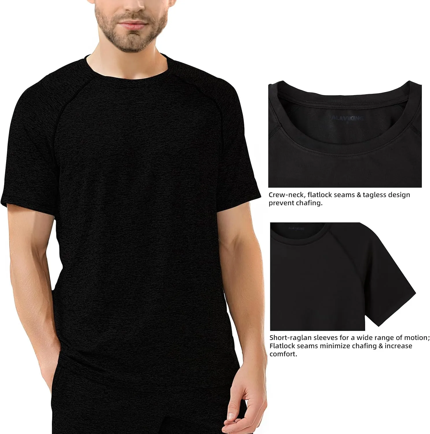 ALAVIKING Workout Shirts for Men Quick Dry Running Gym Athletic T Shirts Moisture Wicking Short Sleeve Fitness Crew Neck