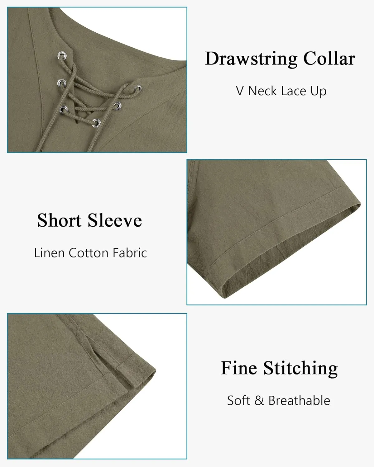 Alimens & Gentle Mens Cotton Linen Shirts Short Sleeve Casual Hippie Summer Shirts Beach Lace Up Hawaiian Camp Shirt
