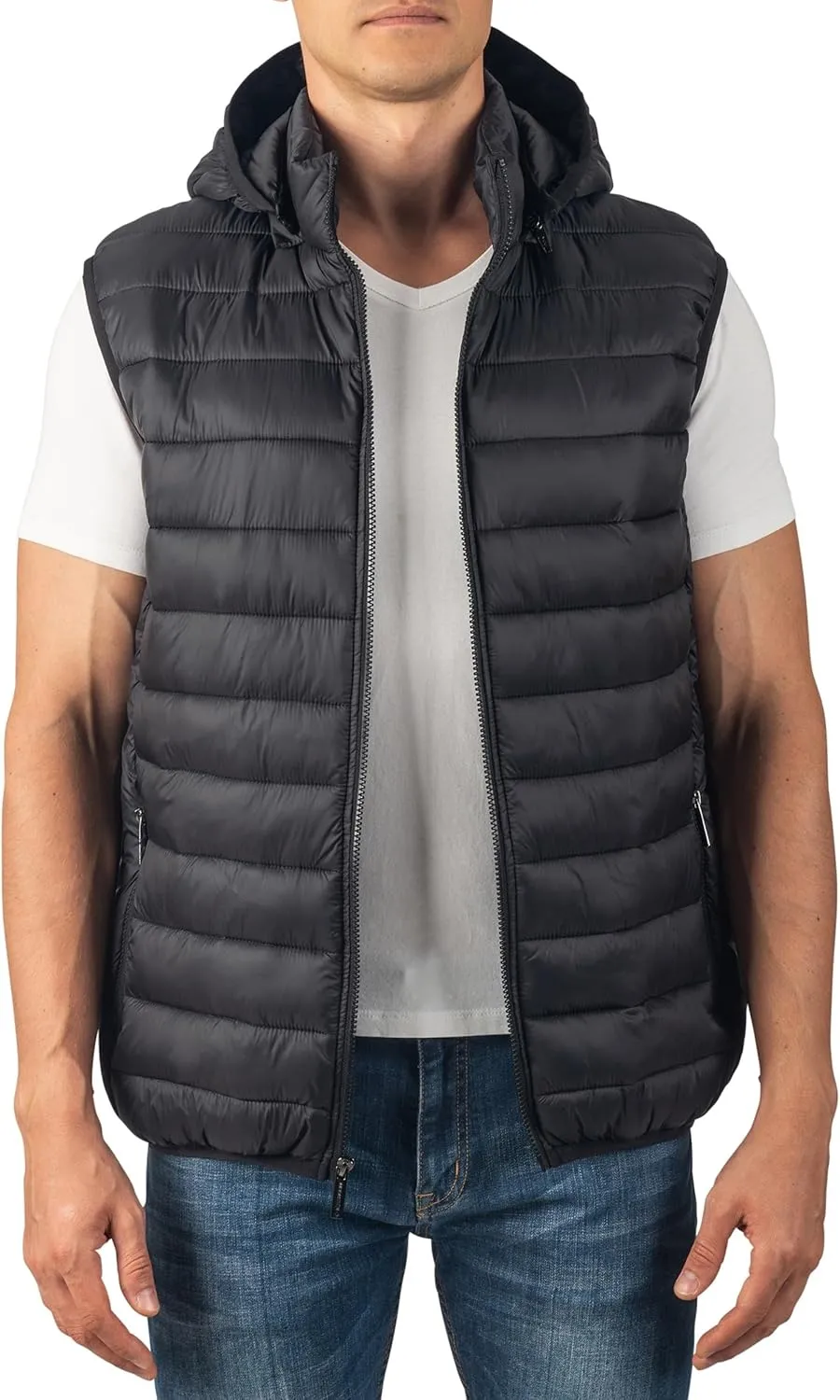 Alpine Swiss Gage Men's Puffer Vest Down Alternative Light Packable Water-Resistant Quilted Sleeveless Jacket Removable Hood