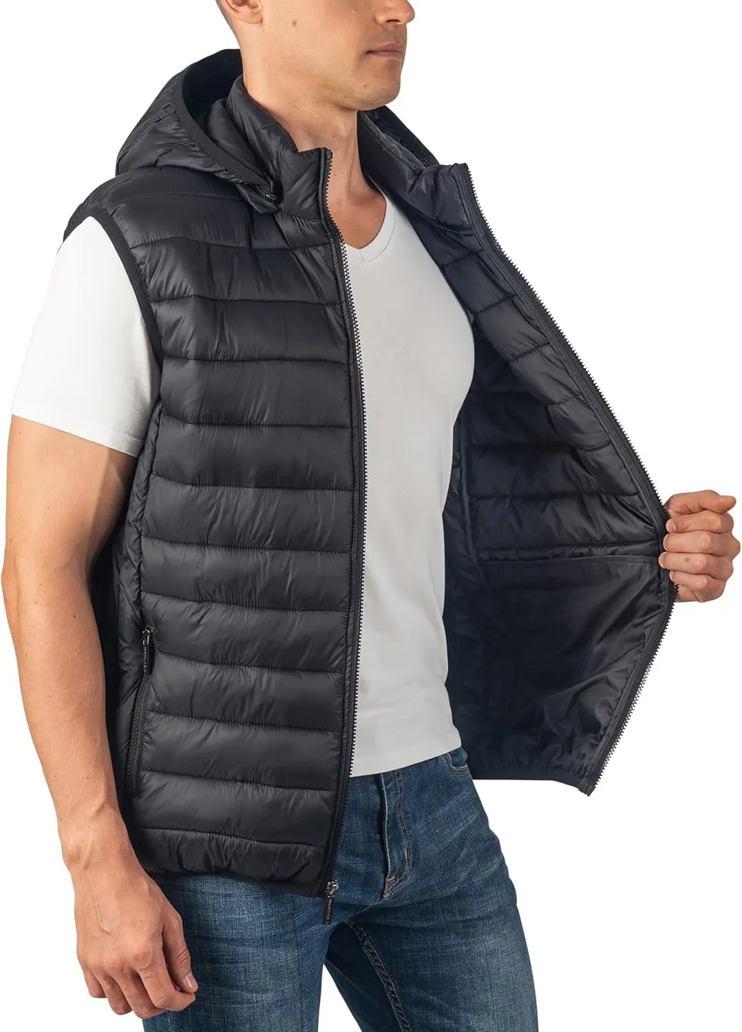 Alpine Swiss Gage Men's Puffer Vest Down Alternative Light Packable Water-Resistant Quilted Sleeveless Jacket Removable Hood