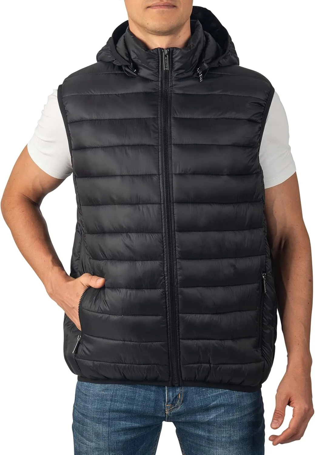 Alpine Swiss Gage Men's Puffer Vest Down Alternative Light Packable Water-Resistant Quilted Sleeveless Jacket Removable Hood