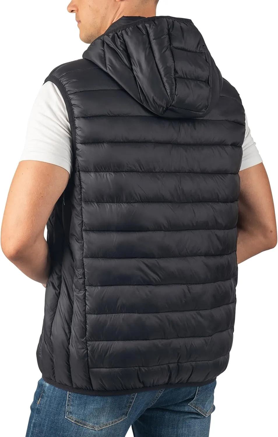 Alpine Swiss Gage Men's Puffer Vest Down Alternative Light Packable Water-Resistant Quilted Sleeveless Jacket Removable Hood