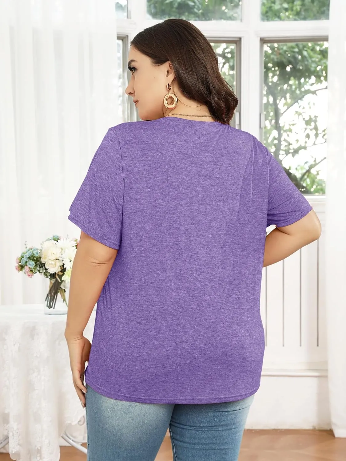 Anbech Plus Size Tshirt for Women Crewneck Graphic Tees Summer Outfits Short Sleeve Casual Shirt