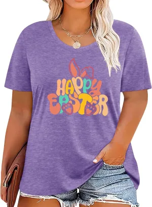 Anbech Plus Size Tshirt for Women Crewneck Graphic Tees Summer Outfits Short Sleeve Casual Shirt