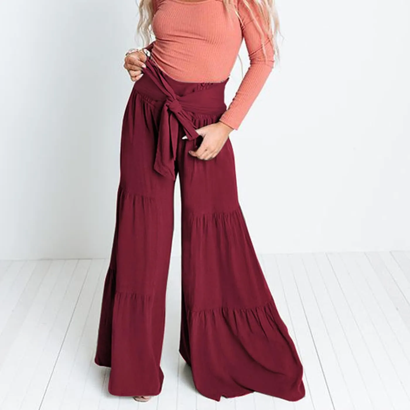 Arssm Women Wide Leg Pants High Waist Dressy Bow Tie Pant Work Business Casual Trousers
