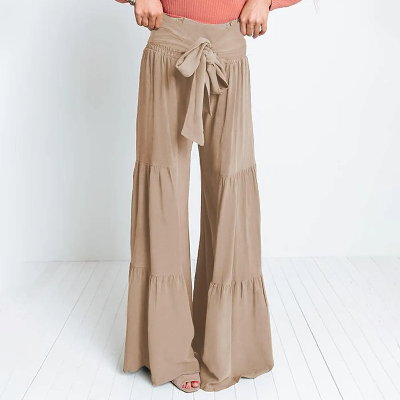 Arssm Women Wide Leg Pants High Waist Dressy Bow Tie Pant Work Business Casual Trousers