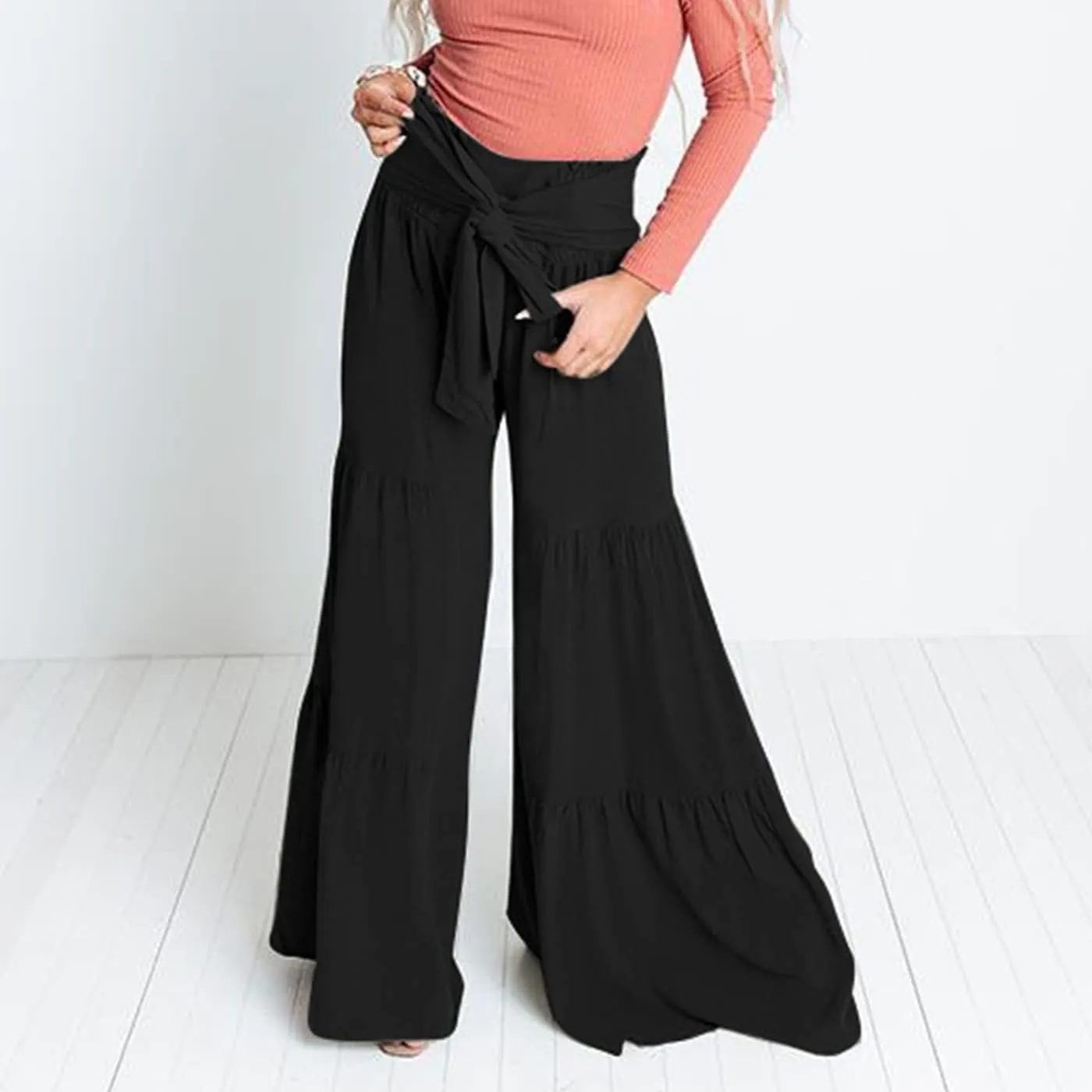 Arssm Women Wide Leg Pants High Waist Dressy Bow Tie Pant Work Business Casual Trousers