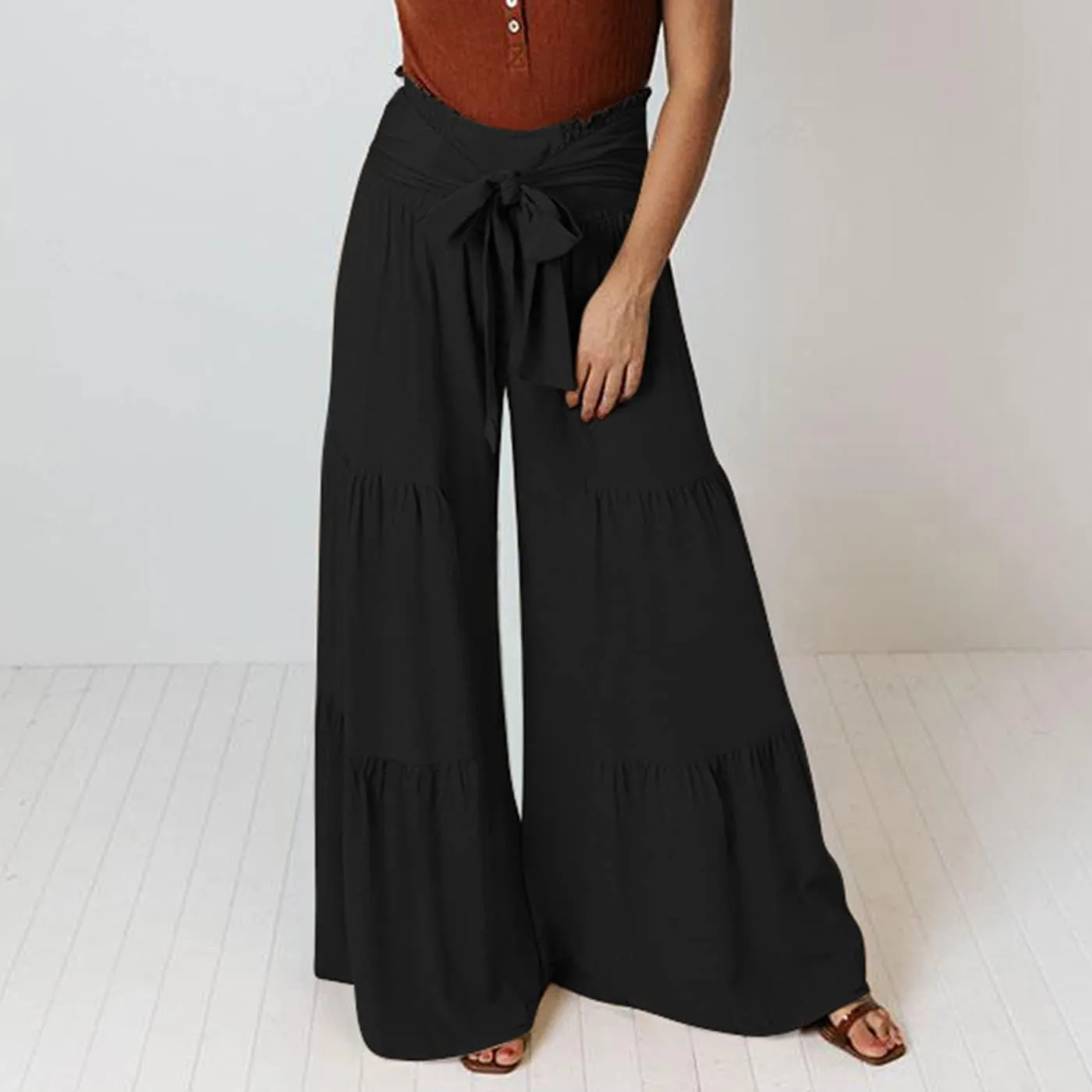 Arssm Women Wide Leg Pants High Waist Dressy Bow Tie Pant Work Business Casual Trousers