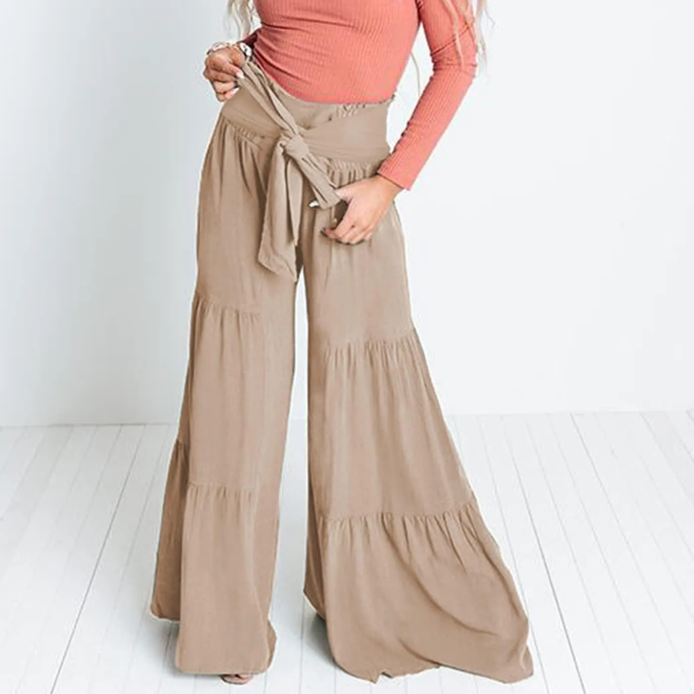 Arssm Women Wide Leg Pants High Waist Dressy Bow Tie Pant Work Business Casual Trousers