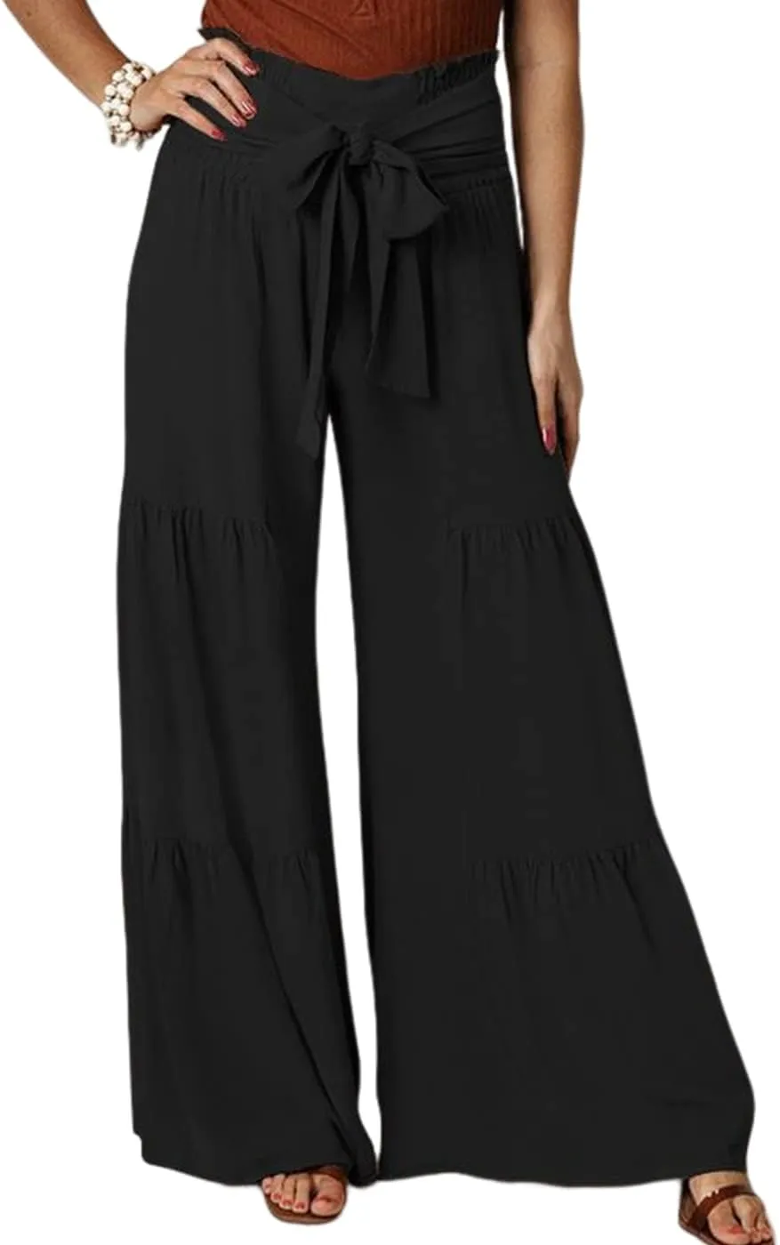 Arssm Women Wide Leg Pants High Waist Dressy Bow Tie Pant Work Business Casual Trousers