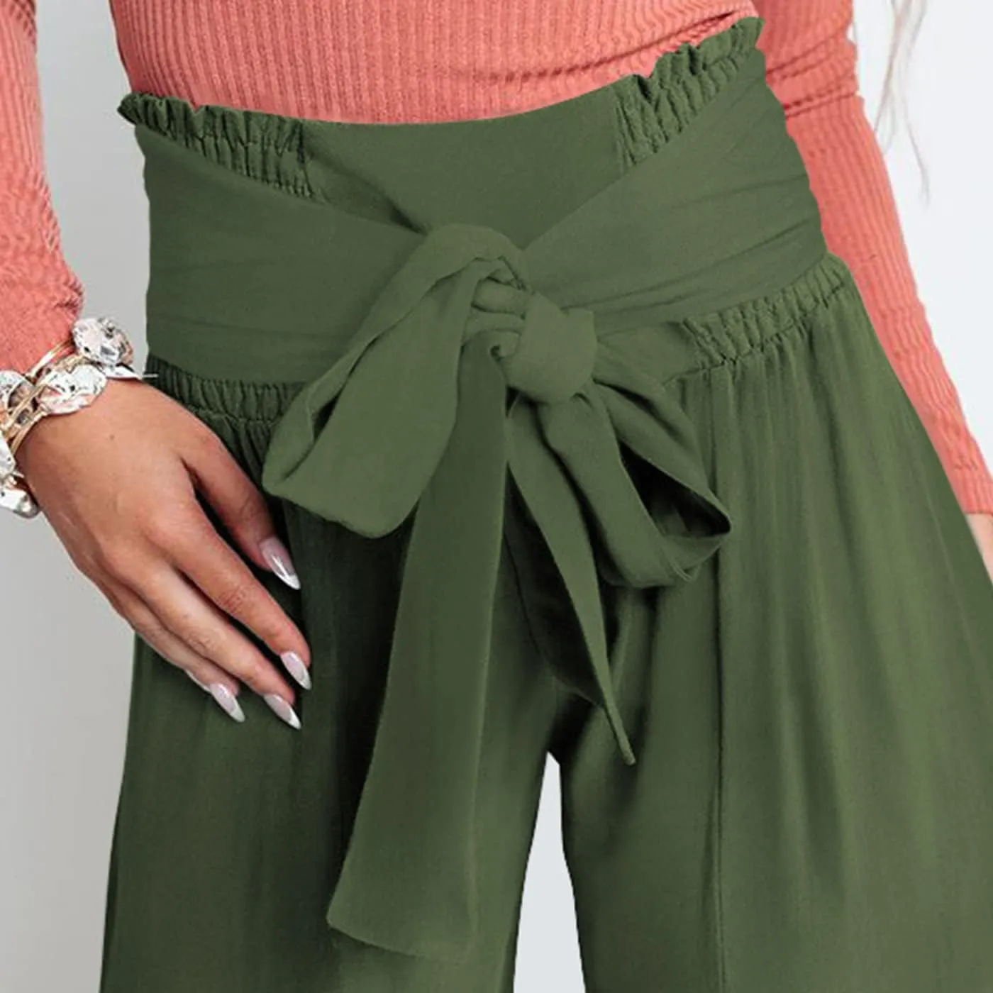Arssm Women Wide Leg Pants High Waist Dressy Bow Tie Pant Work Business Casual Trousers