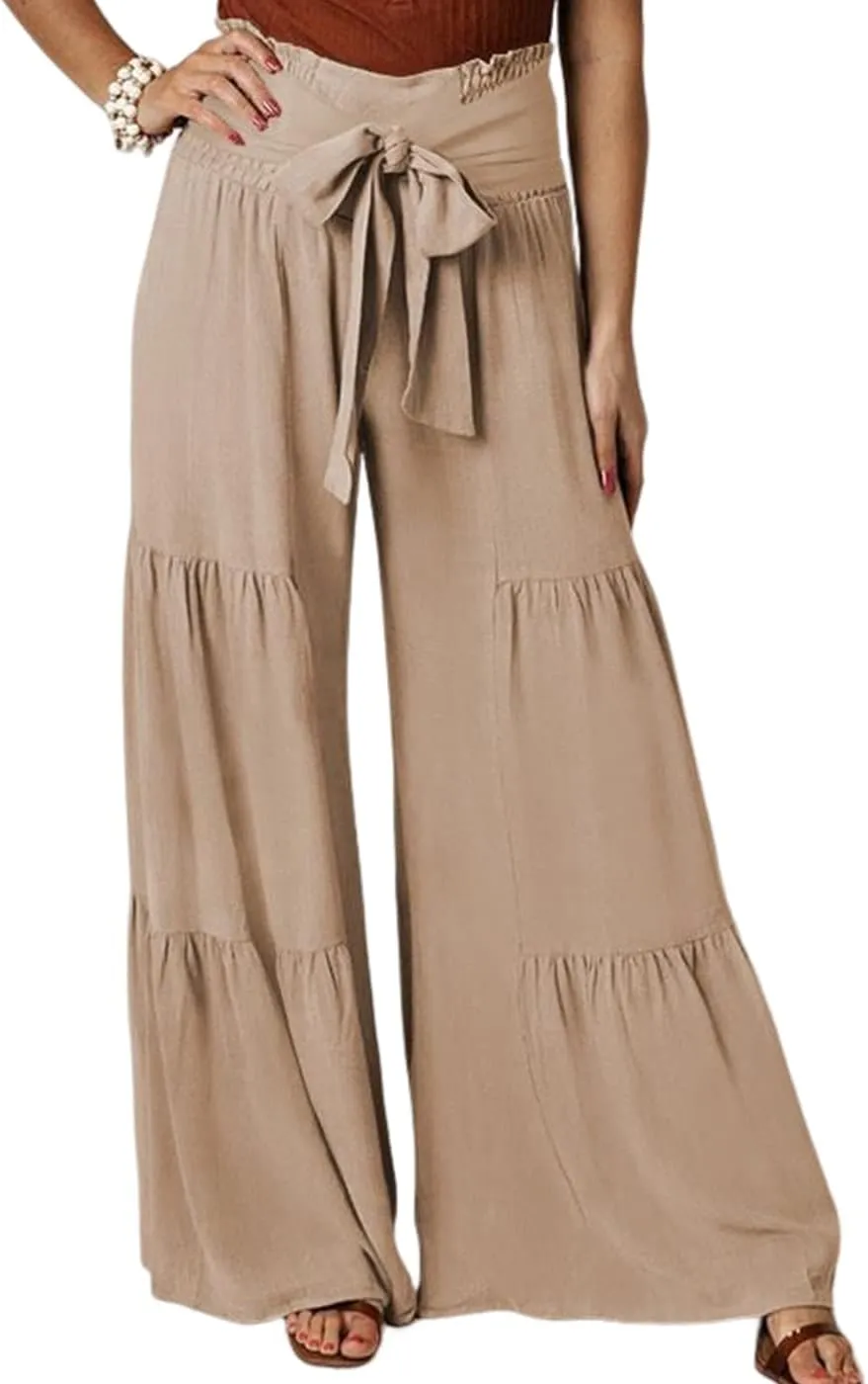 Arssm Women Wide Leg Pants High Waist Dressy Bow Tie Pant Work Business Casual Trousers