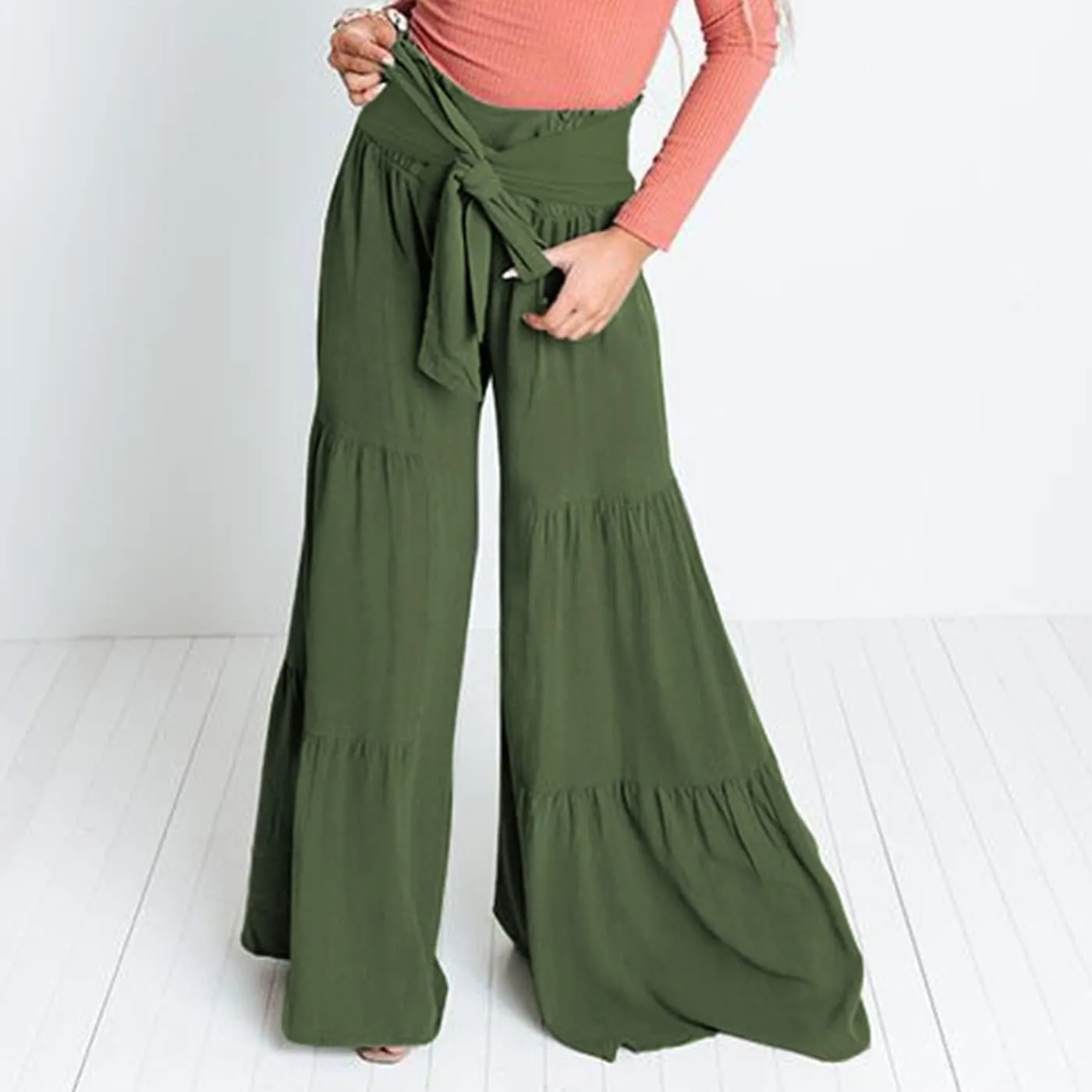 Arssm Women Wide Leg Pants High Waist Dressy Bow Tie Pant Work Business Casual Trousers