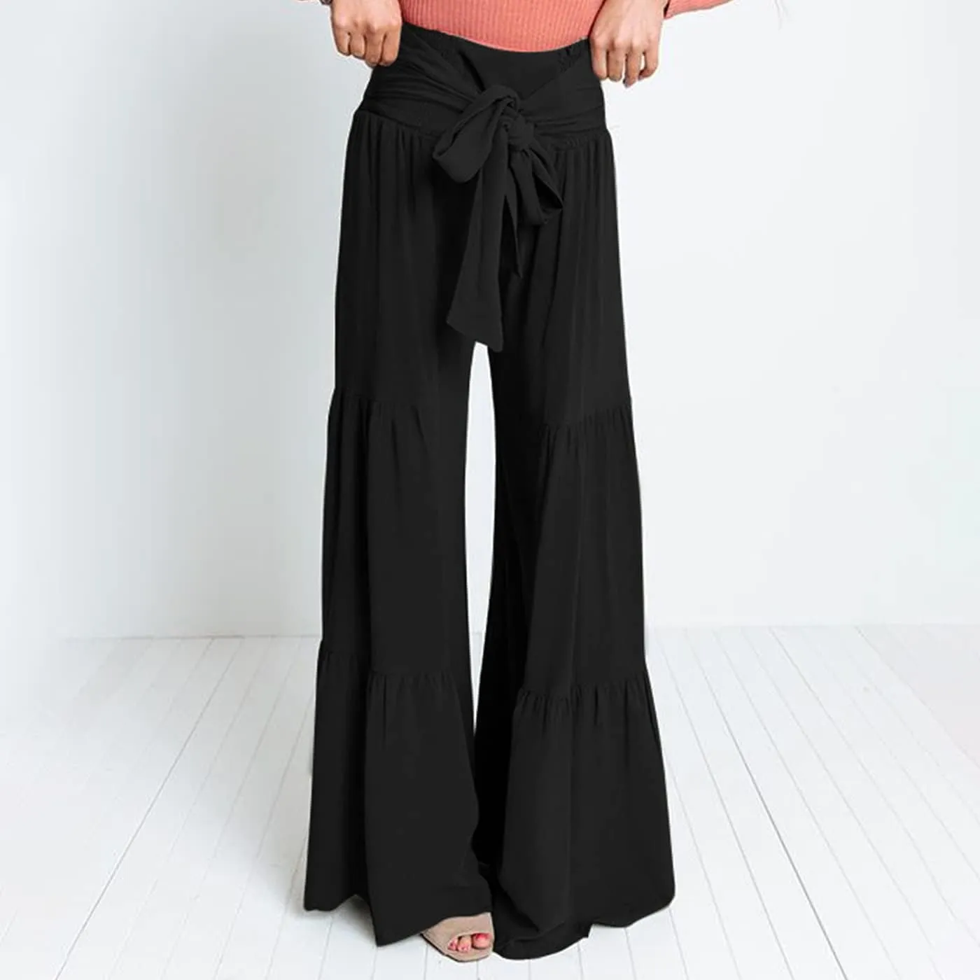 Arssm Women Wide Leg Pants High Waist Dressy Bow Tie Pant Work Business Casual Trousers