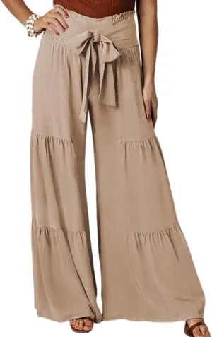 Arssm Women Wide Leg Pants High Waist Dressy Bow Tie Pant Work Business Casual Trousers