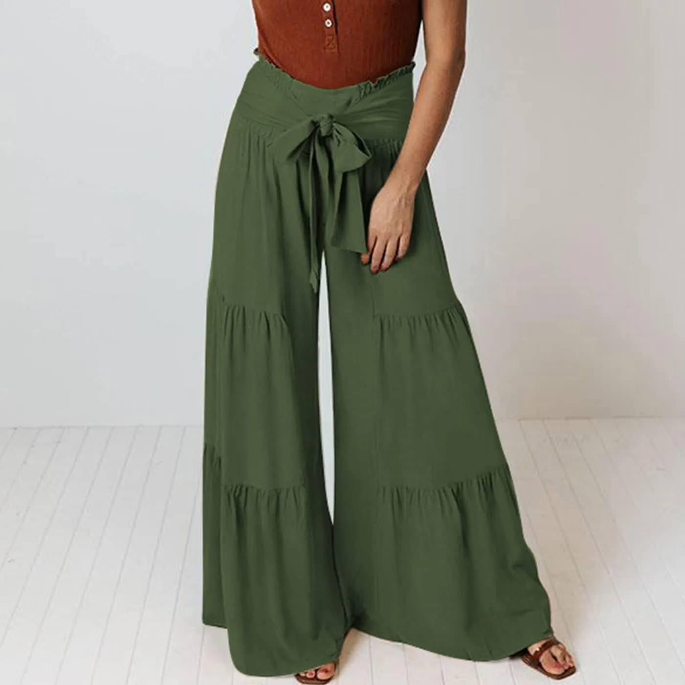 Arssm Women Wide Leg Pants High Waist Dressy Bow Tie Pant Work Business Casual Trousers