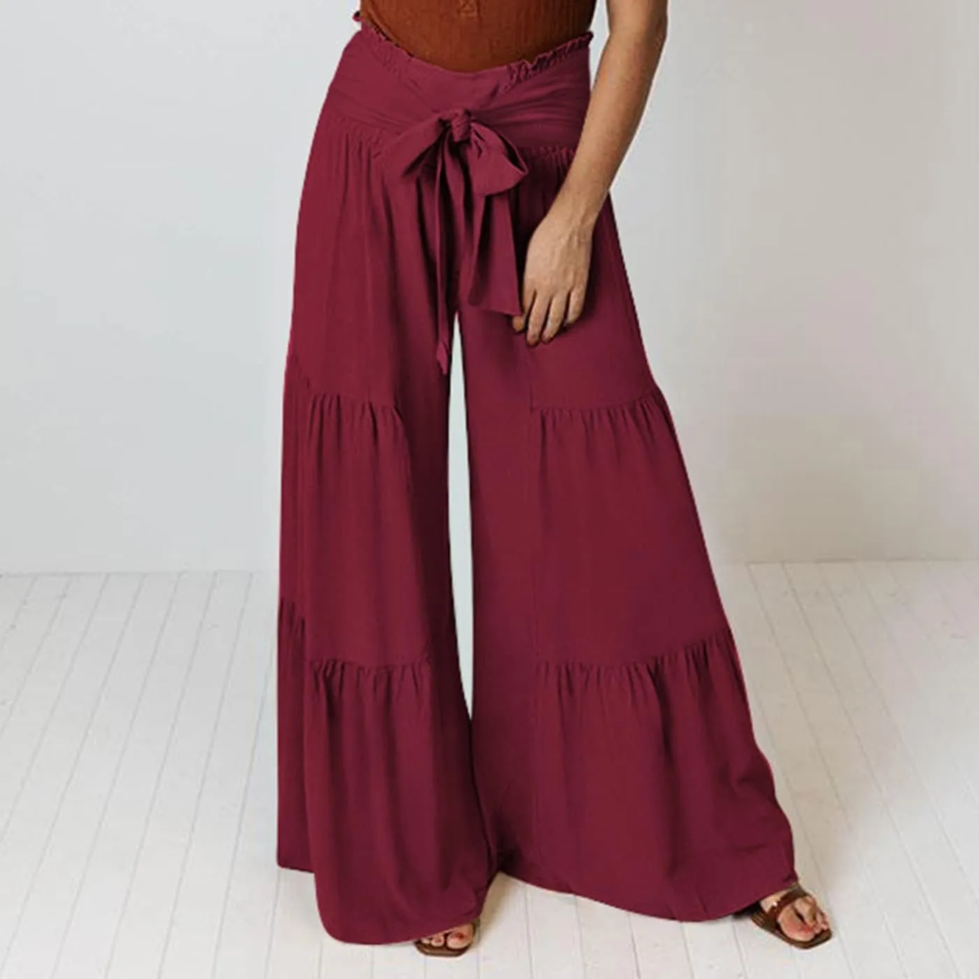 Arssm Women Wide Leg Pants High Waist Dressy Bow Tie Pant Work Business Casual Trousers