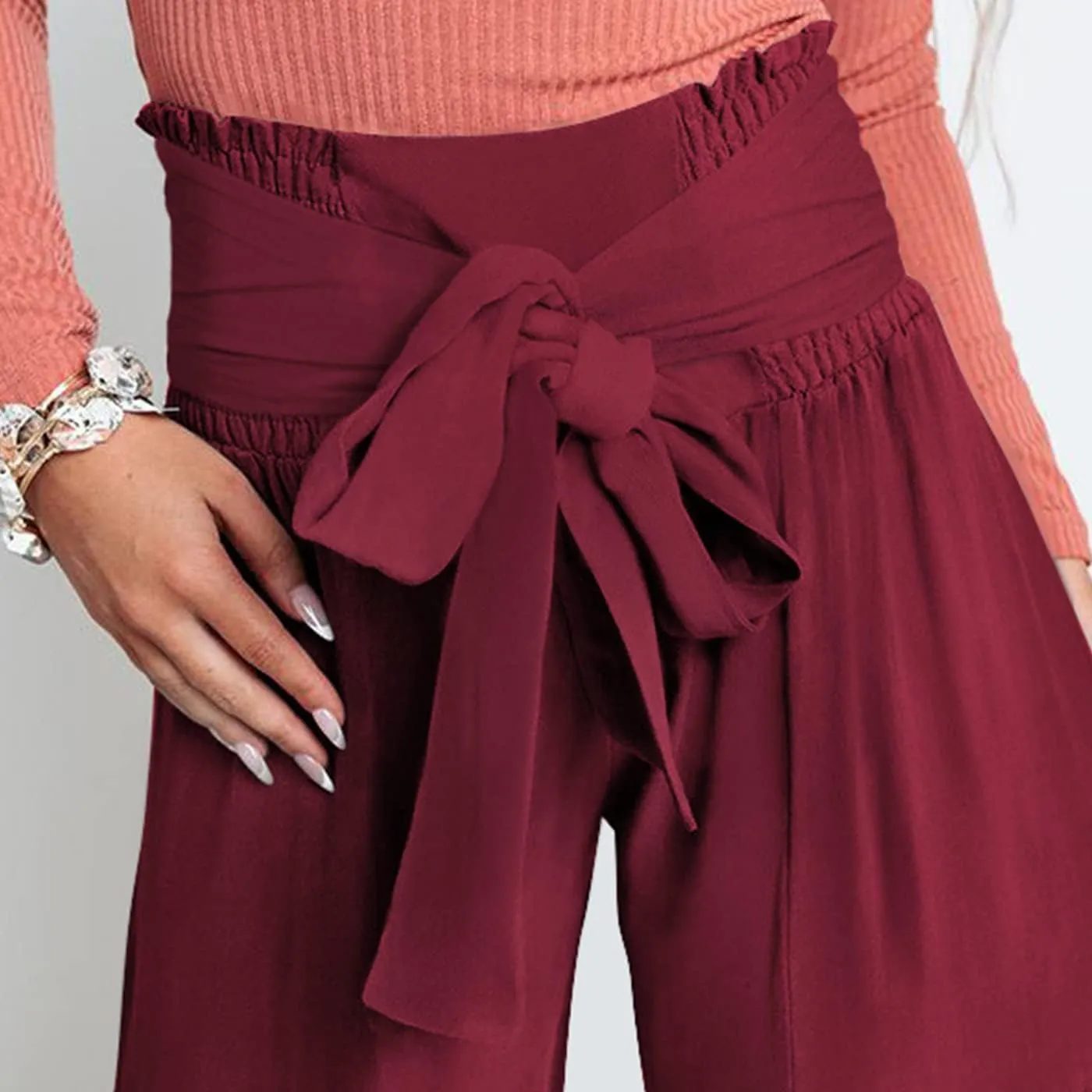 Arssm Women Wide Leg Pants High Waist Dressy Bow Tie Pant Work Business Casual Trousers