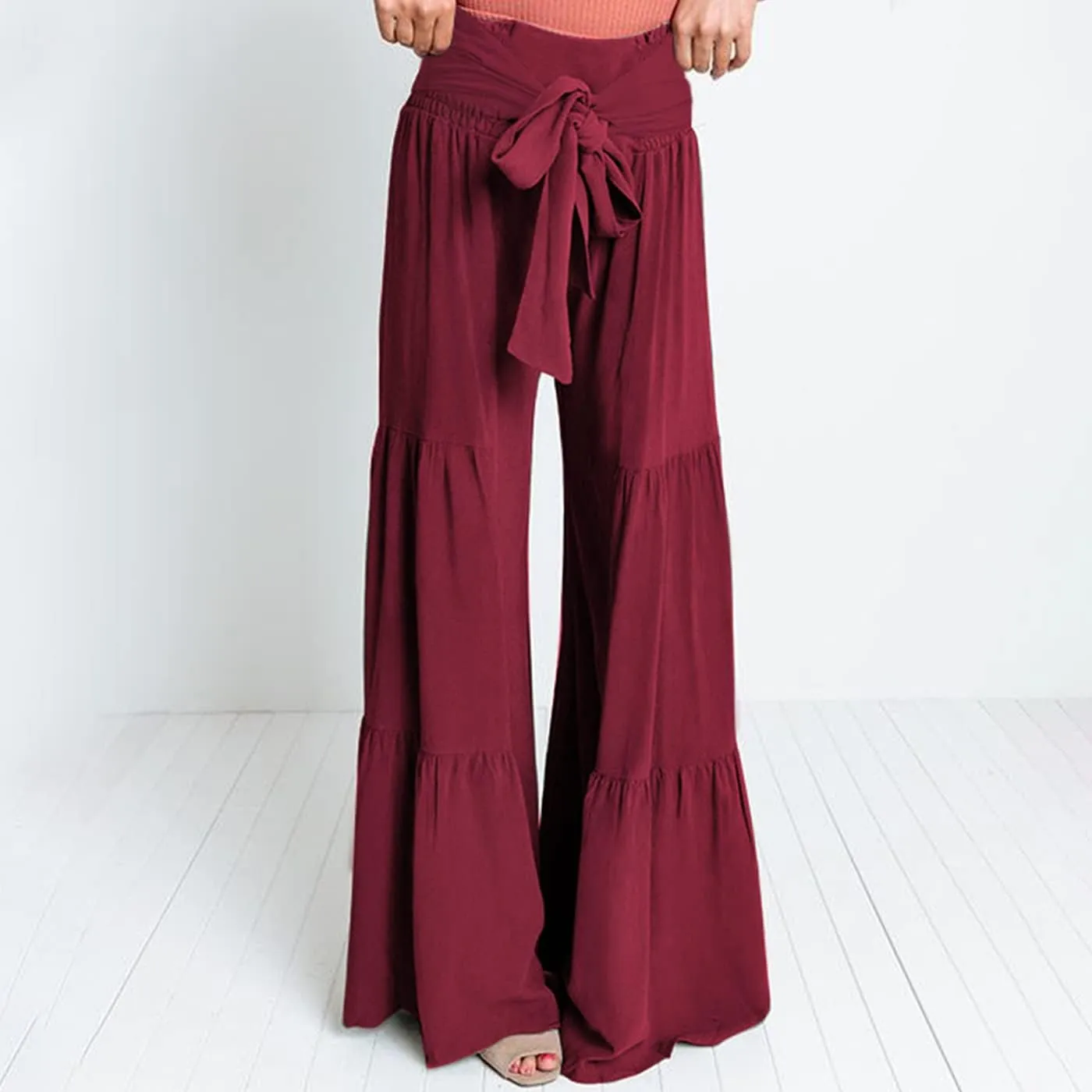 Arssm Women Wide Leg Pants High Waist Dressy Bow Tie Pant Work Business Casual Trousers